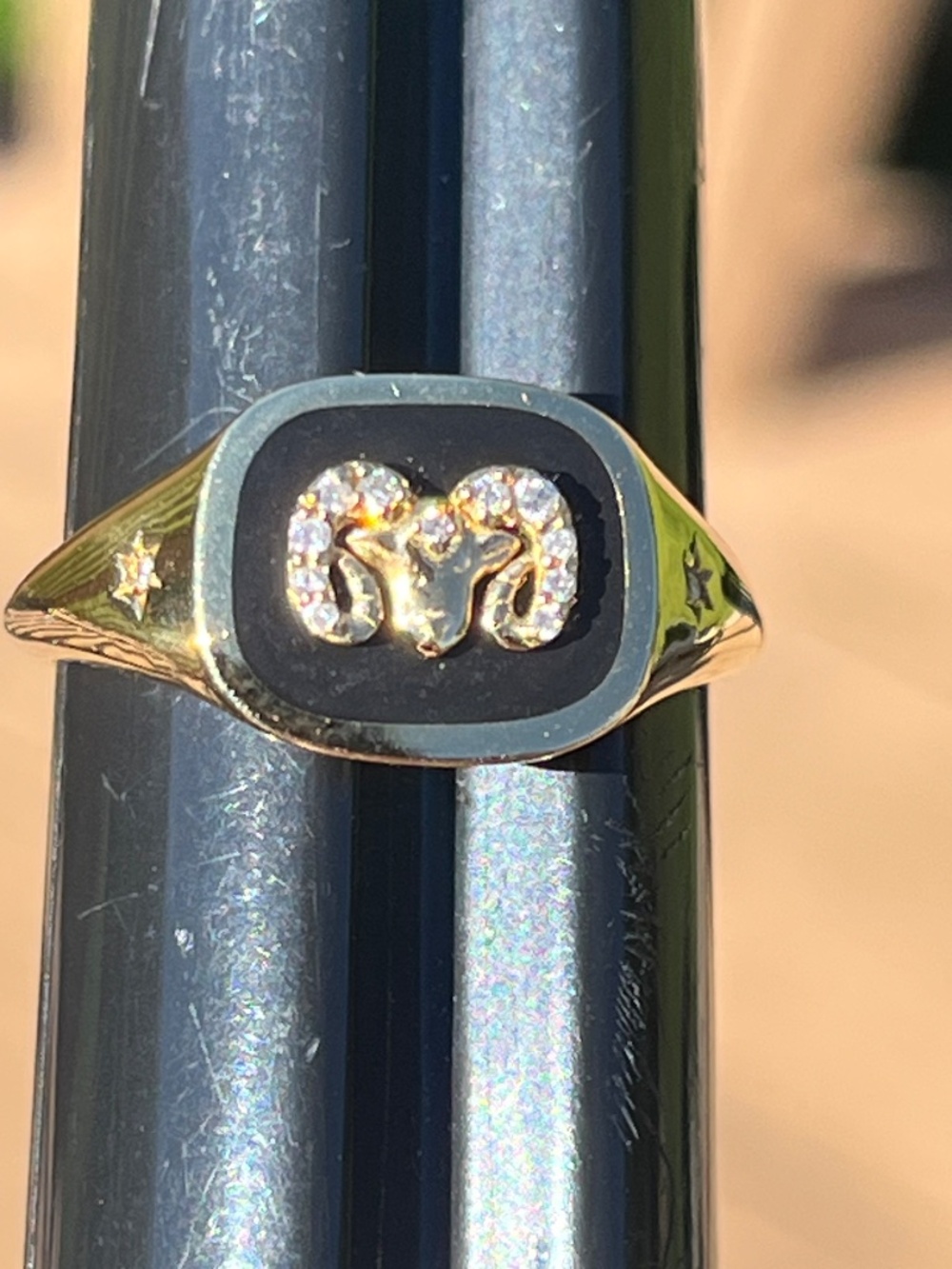 Adina Reyter Aries Zodiac 14K Gold Black Ceramic & Diamond Signet Ring Sz. 8 - Picture 8 of 14